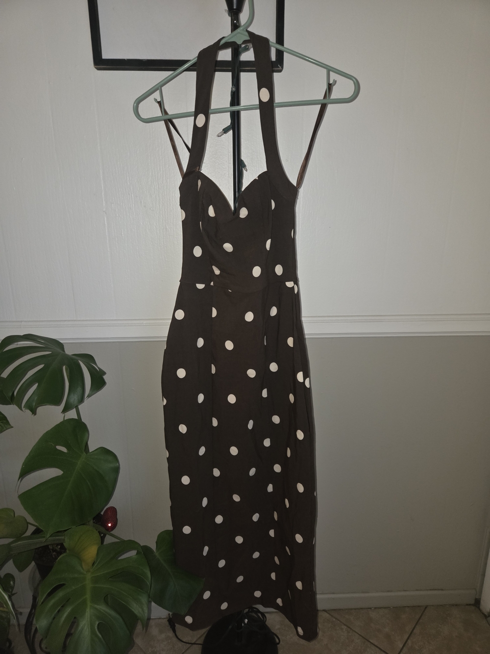 Trixxi Brown Midi Dress with Cream Polka Dots